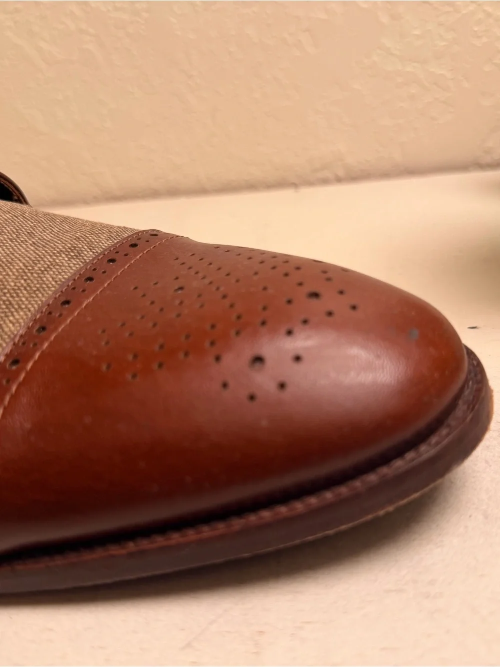 Classic Brown Leather and Olive Fabric Cap-Toe Derby